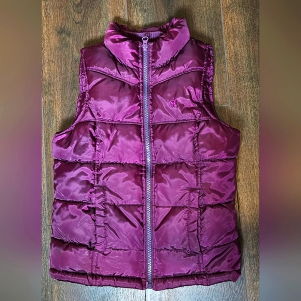 Old Navy Puffer Vest Girls Medium‎ Purple Full Zipper Fleece Lining Collar